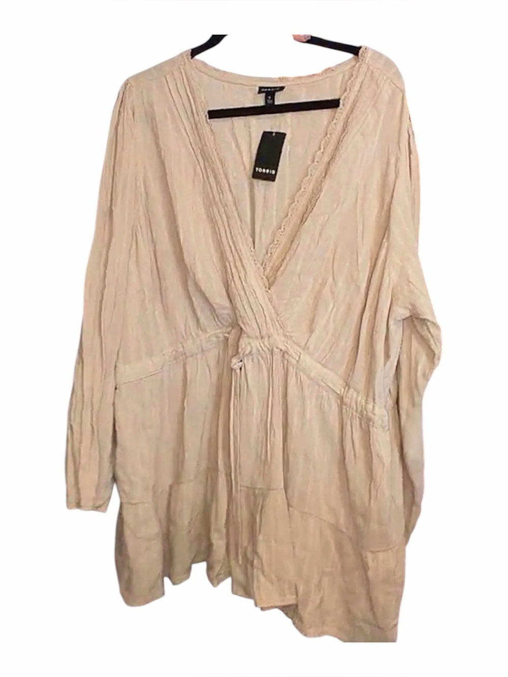 Torrid 4(4X) Shirt Babydoll Cotton Surplice Tiered Top Boho Tie Waist
